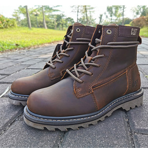 秋冬款男士休闲工装靴头层牛皮牛仔靴中帮细带复古男靴