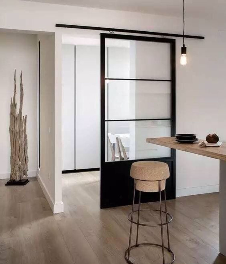 铁艺细边框钛镁合金厨卫门长虹玻璃门吊轨谷仓门推拉门双开门隔断