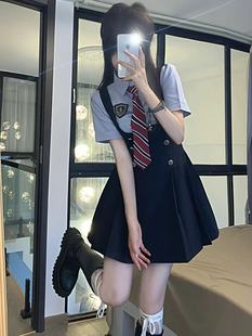 小个子夏季江原女高jk制服学院风显瘦收腰短袖衬衫绀色连衣裙套装