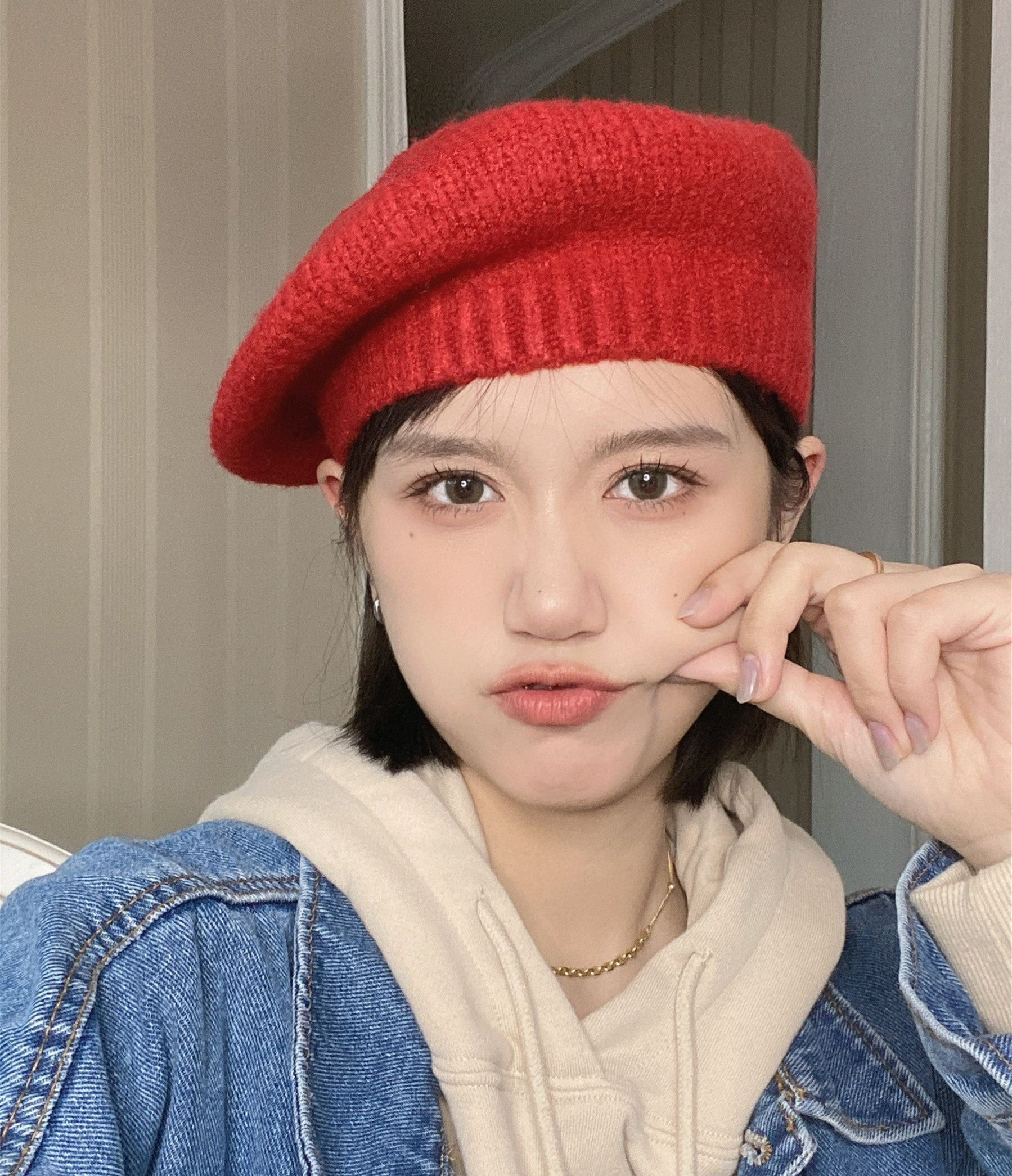 【圣诞红】显白显气色的秋冬毛线针织贝雷帽子女英伦炸街画家帽潮