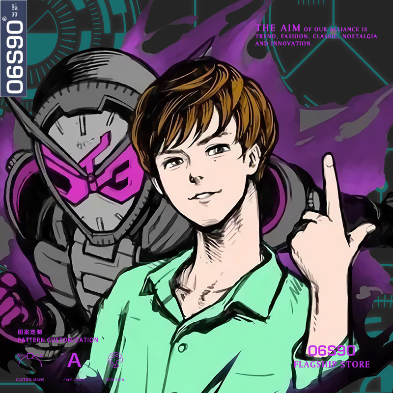 特摄假面骑士zio时王q版图案 二次元男纯棉t恤