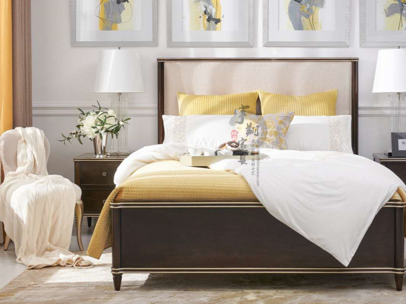 简约art实木床双人床美式轻奢床现代主卧床软包1.8米床卧室家具