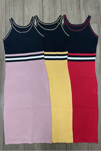 Hanging neck sleeveless vest skirt women's summer new design color blocking knitted dress