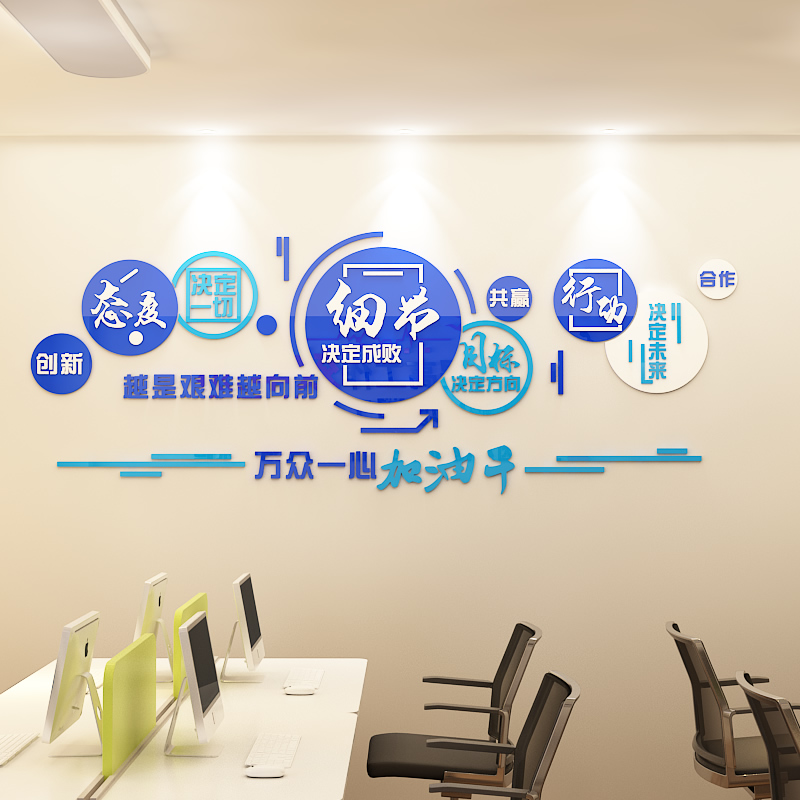 办公室亚克力3D立体墙贴企业文化墙团队公司励志态度细节行动标语