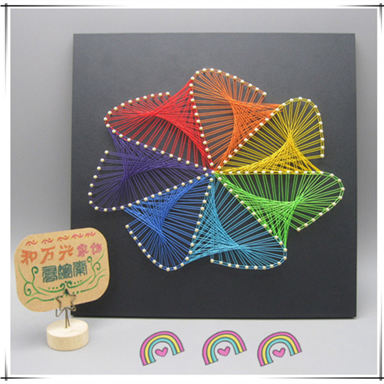 七色彩虹圈钉子绕线画钉子画弦丝画装饰画生日礼物手工DIY材料包