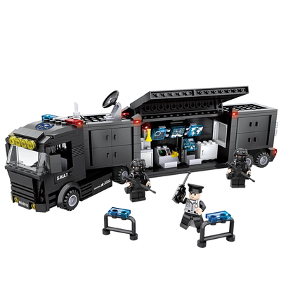 恒三和正品特警系列男孩儿童益智拼装积木玩具军事特警指挥车6510