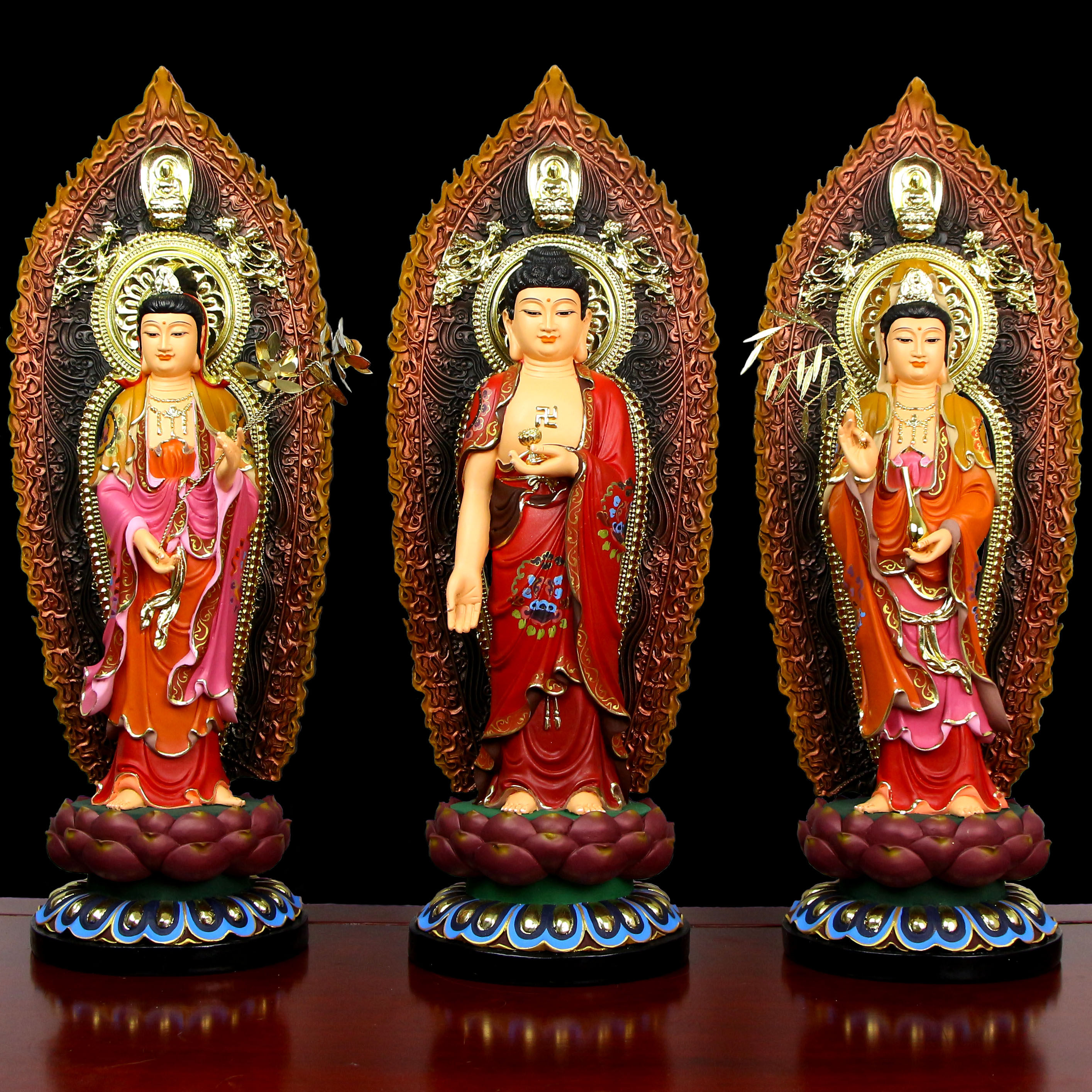 树脂玻璃钢 彩绘西方三圣 阿弥陀佛 观音菩萨 大势至菩萨佛像摆件