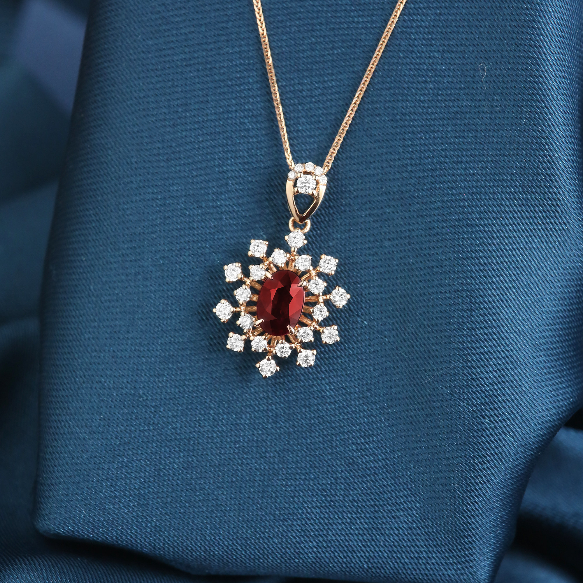 dechuang18k玫瑰金红宝石吊坠浪漫雪花精致钻石优雅设计时尚彩宝