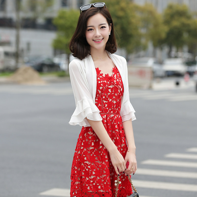 雪纺开衫五分袖夏装短款薄款西装小外套空调衫坎肩小披肩外衣外搭