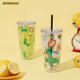 LINE FRIENDS JOGUMAN 柠檬水双层吸管杯冷饮杯女夏季果汁咖啡杯