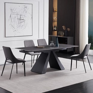 岩板伸缩餐桌长方形意式极简餐厅桌子吃饭家用小户型可折叠餐桌椅