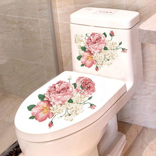 马桶盖贴装饰墙贴纸卡通卫生间浴室厕所防水创意花卉坐便贴画自粘