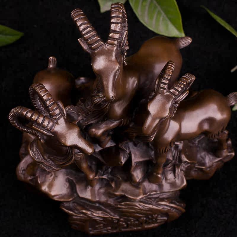 程颐大师 三羊开泰 紫铜 3035g 羊儒雅温和温柔多情 极具收藏价值