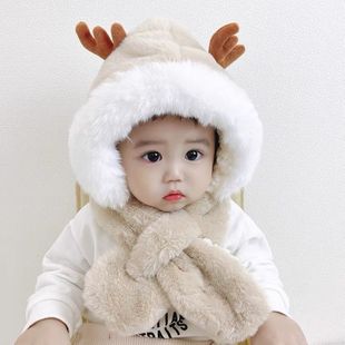 儿童帽子秋冬季宝宝围巾一体帽加绒婴儿女童超萌男孩可爱护耳棉帽