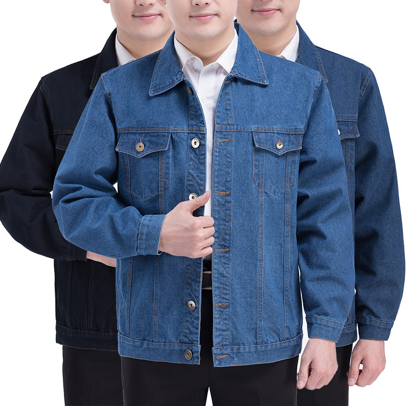春秋装中年男夹克休闲男装外套男爸爸中老年牛仔纯棉夹克男士外衣