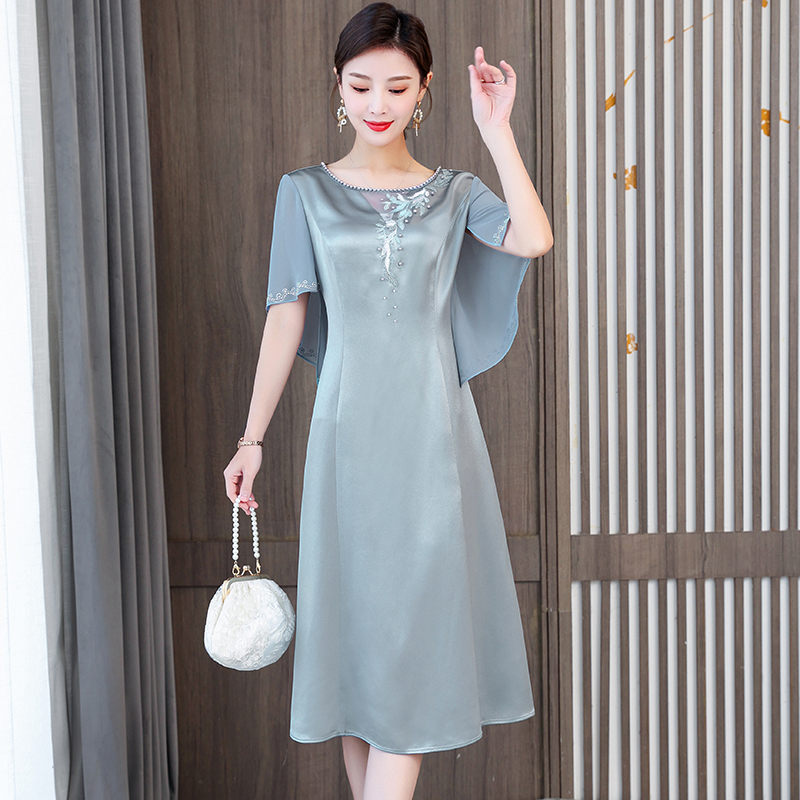 PF18551#妈妈礼服年轻妈妈宴会装2024夏季新款醋酸喜妈妈礼服女裝貨源服裝批發
