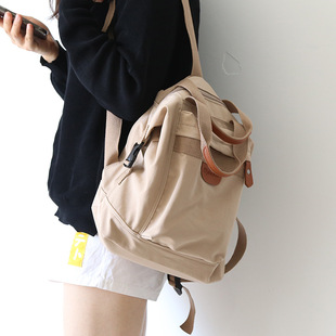 日系ins风纯色双肩包女士2024新款韩版时尚书包女大学生旅行背包