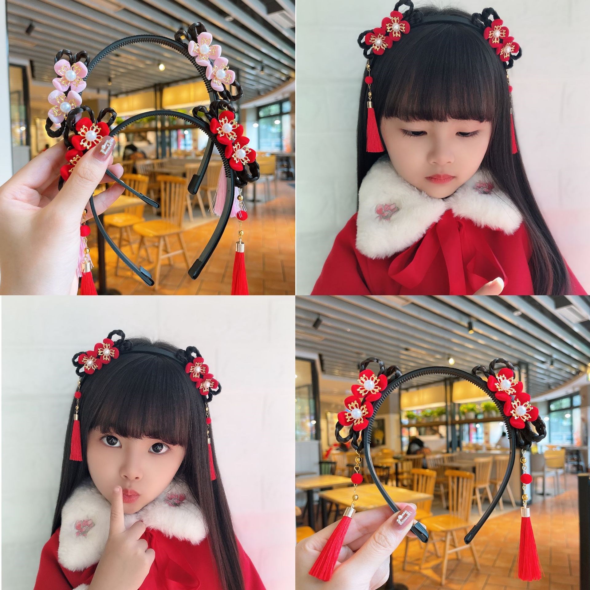儿童头饰中国风女童汉服防滑发箍2021年新款头箍古风流苏花朵发饰