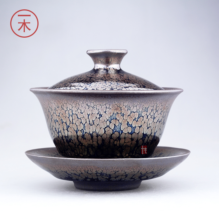 一木茶盏 建阳建盏 三才盖碗 大号码天目油滴泡茶碗陶瓷茶具套装|ruв категории посуда, чайный сервиз, супник - от Buy2taobao.com для оказания профессиональной услуги покупки агента Taobao