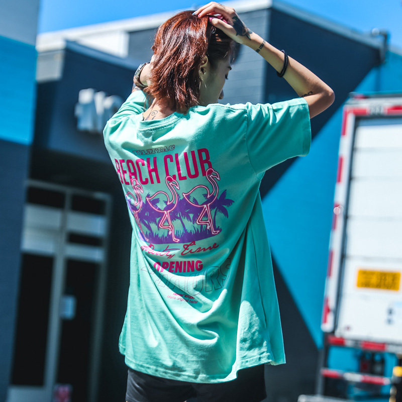 zkrr火烈鸟t恤女国潮原宿半袖夏季慵懒bf风宽松街舞潮牌ins体恤衫