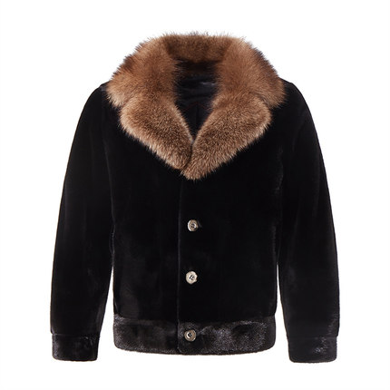 2022新款貂皮大衣男款 整貂 宝嘉美黑水貂渔貂领长短款夹克外套男