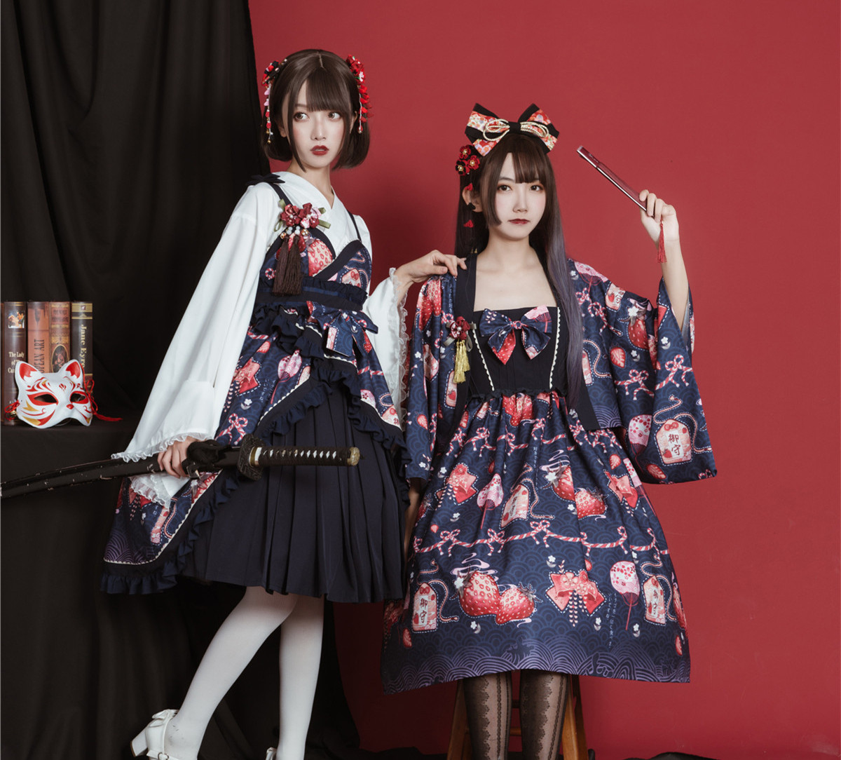 2019新品 和风草莓日常改良流苏印花羽织连衣裙优惠券