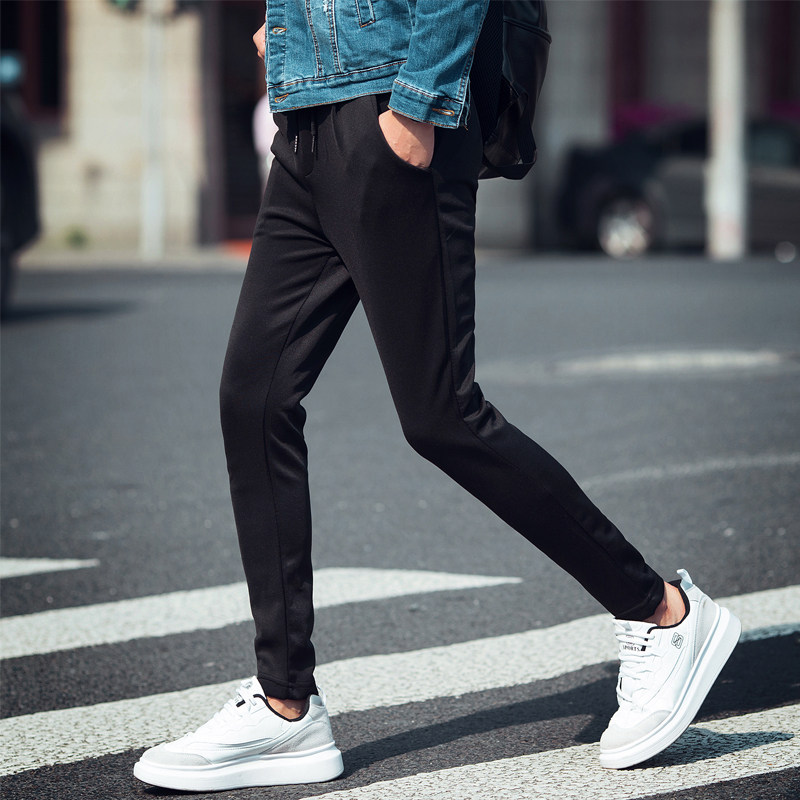 秋鼕季韓版修身男長褲休閑運動褲哈倫褲潮男褲小腳褲衛褲加絨加厚