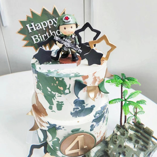 国庆节特种兵蛋糕装饰摆件兵哥哥坦克飞机椰子树蛋糕甜品台插件