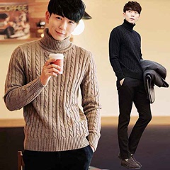 冬季男士韩版毛衣纯色加厚翻高领线衫套头针织衫青年学生保暖上衣