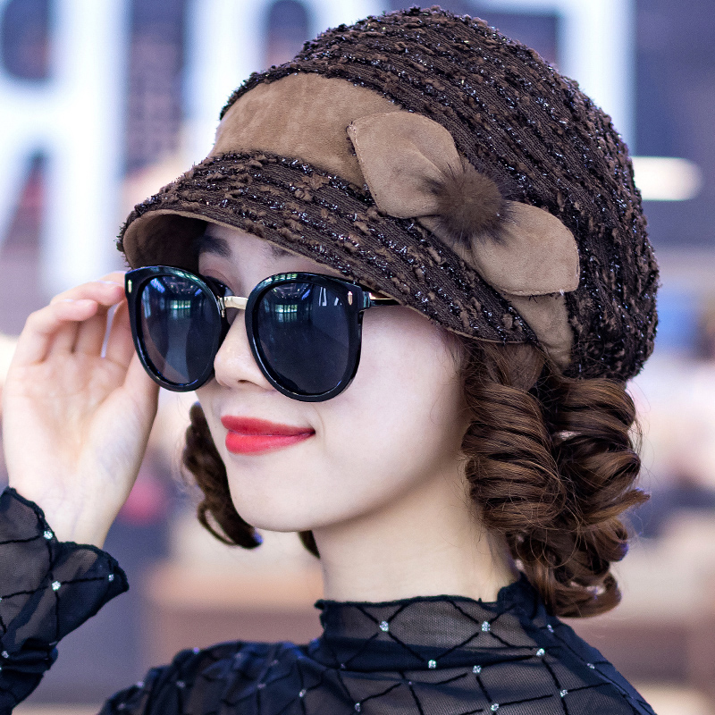 帽子女士春秋韩版休闲百搭短檐贝雷帽中年春季花朵鸭舌帽休闲帽