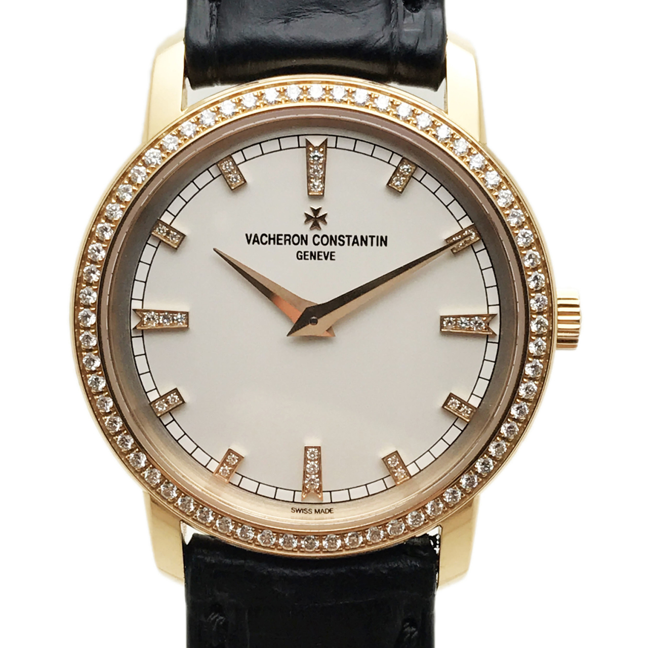 [9.5新]江诗丹顿传承系列18k玫瑰金镶钻2558/000r石英女表