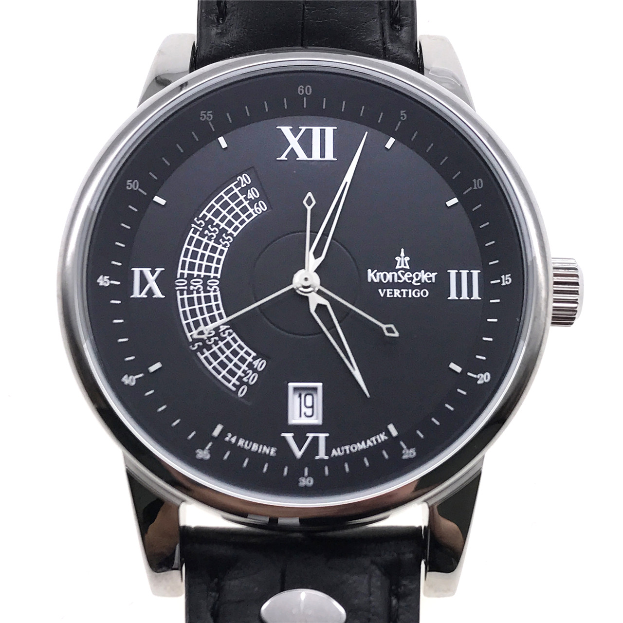 [9.9新]坤格vertigo系列精钢黑面自动机械男表