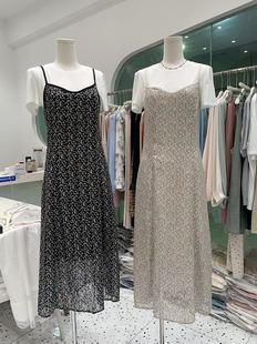 韩系清新减龄碎花吊带裙+短袖T恤两件套女夏季小众收腰连衣裙套装