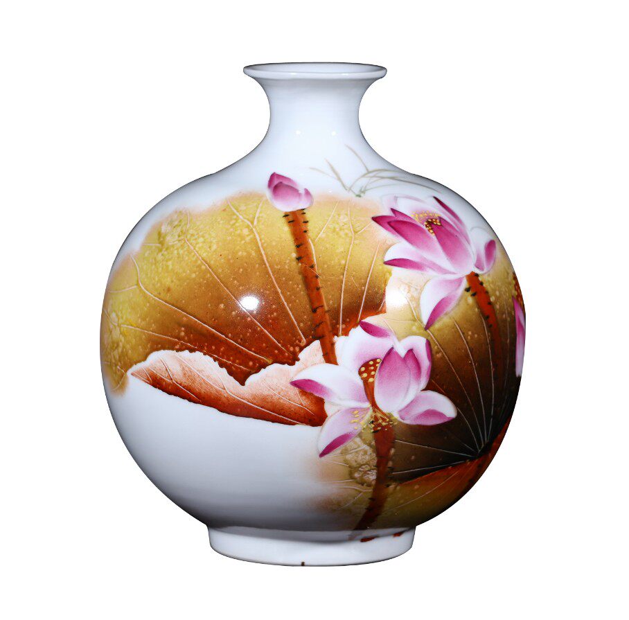 【直供】 江西省陶瓷工艺美术大师 新彩荷韵石榴瓶