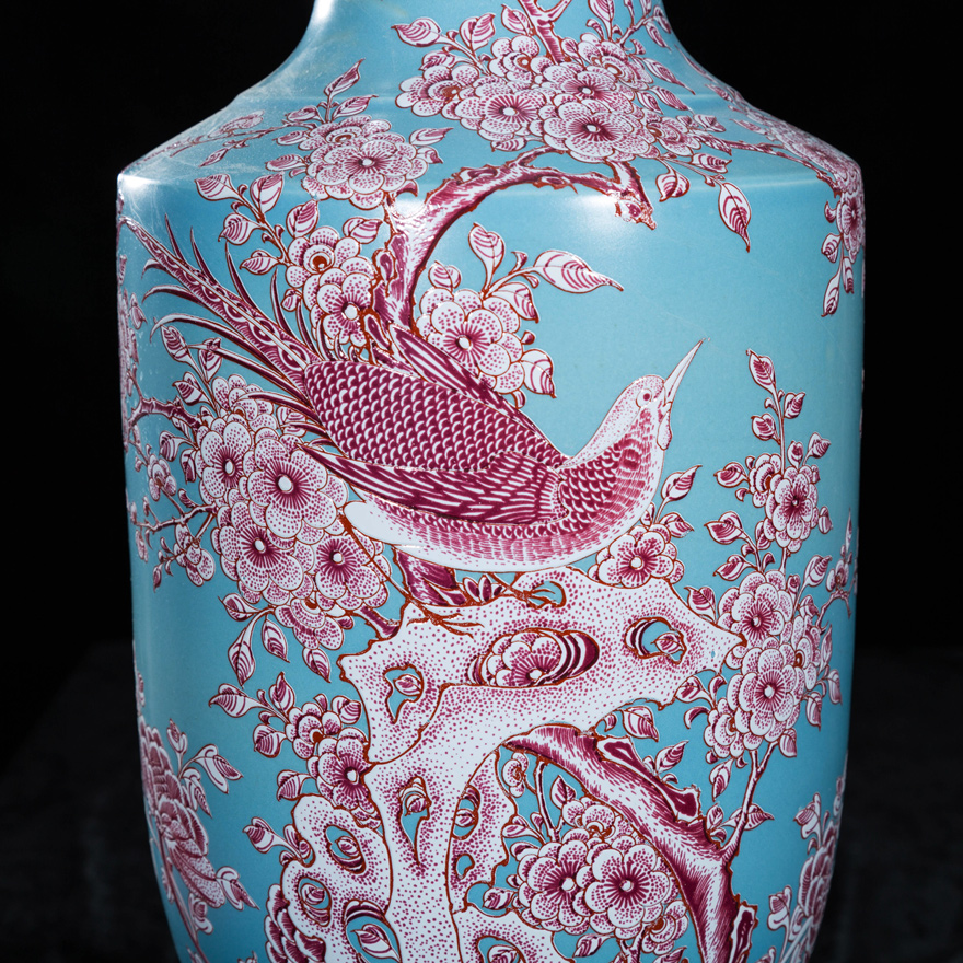 仿康熙粉彩堆白花鸟瓷瓶一对 景德镇高级陶瓷美术师