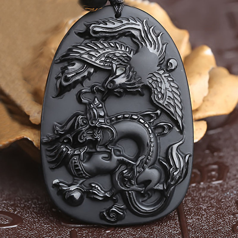 丽美天然黑曜石龙凤吊坠游龙戏凤挂件龙飞凤舞情定一生情侣新包邮