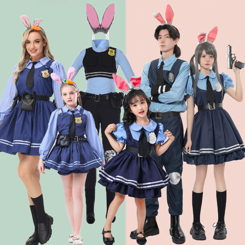 万圣节cos疯狂动物城 judy朱迪兔子警官儿童女连衣裙全套演出服装