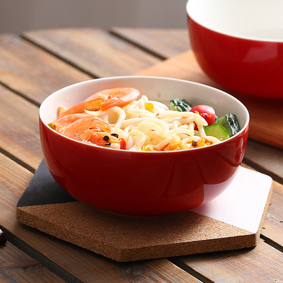 居图6英寸红色大面碗 简约韩式日式泡面碗汤碗陶瓷碗饭碗