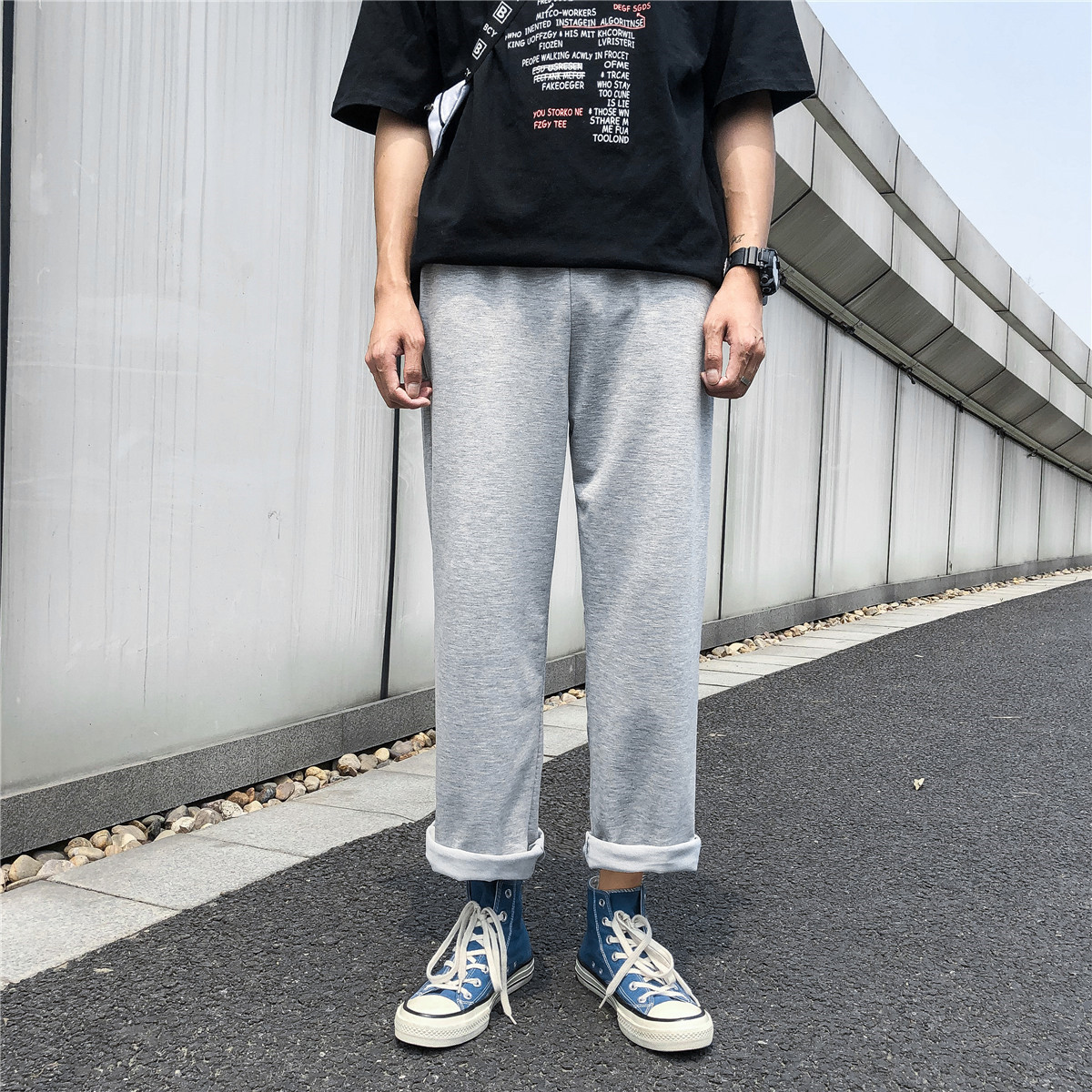 裤子男夏季薄款休闲运动宽松卫裤潮牌老爹裤坠感阔腿裤直筒男九分|msdalam kategori Pakaian Lelaki, seluar santai - dari Buy2taobao.com untuk memberikan perkhidmatan ejen Taobao profesional membeli