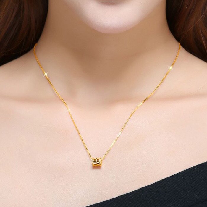 黄金项链女款9999足金纯金24k小蛮腰吊坠金锁骨链细款颈饰送耳钉