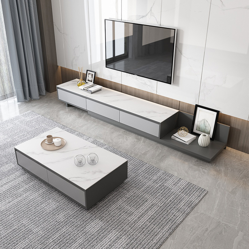 现代简约可伸缩岩板电视柜北欧小户型落地电视柜茶几组合2022新款