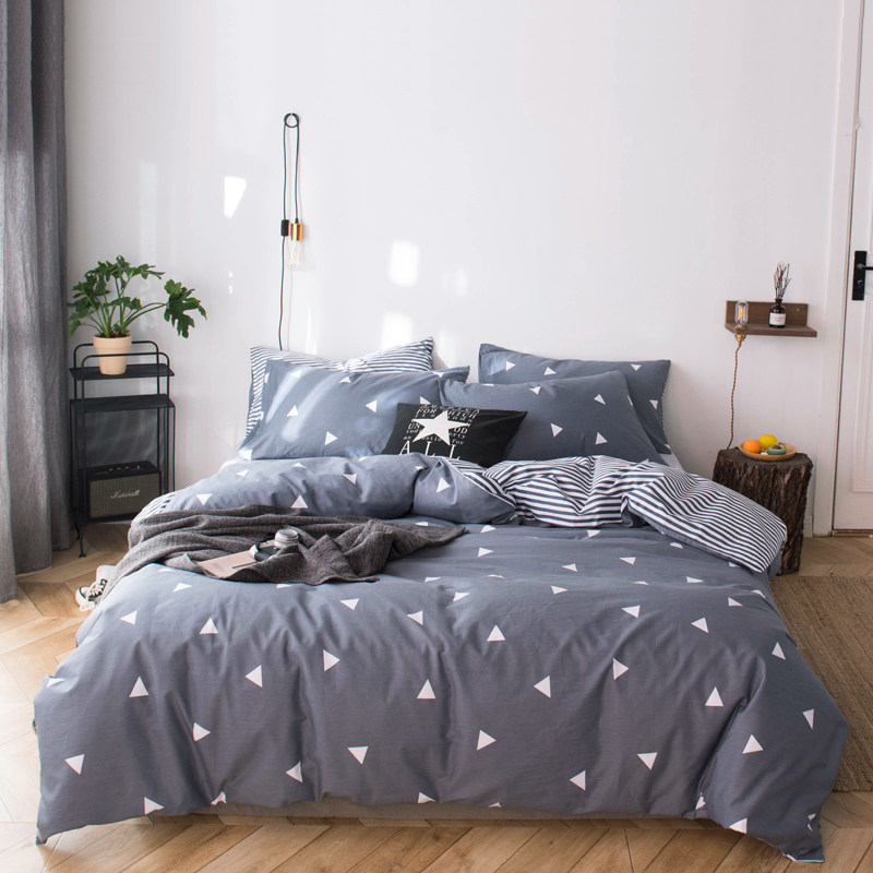 四件套全棉纯棉简约床上用品被罩床单被套1.8双人床被子床上4件套