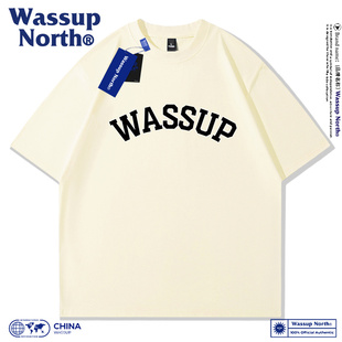 WASSUP NORTH潮牌复古重磅纯棉短袖T恤男夏季休闲简约宽松五分袖
