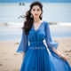 蓝色雪纺长裙夏季新款收腰显瘦显白大摆裙高级感度假裙海边沙滩裙