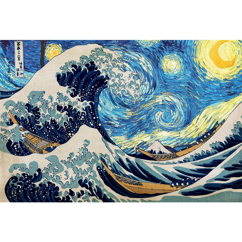 拼图1000片木质成年人儿童益智女生男孩玩具神奈川冲浪里和星空——玩