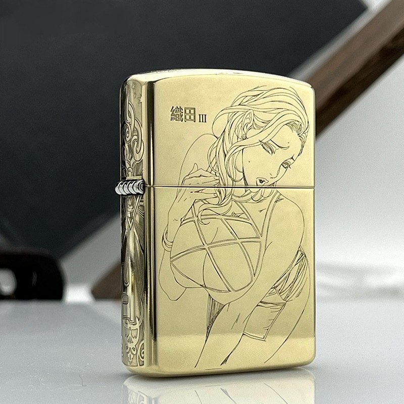 zippo正版芝宝打火机纯铜常规光板盔甲雕刻织田美女性感女郎收藏
