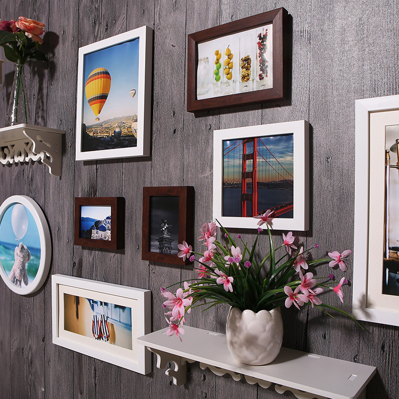 严川框业欧式照片墙创意组合卧室客厅挂墙相框地中海相片墙置物架