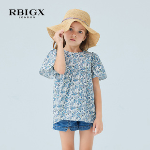 RBIGX瑞比克童装夏季新款百搭花版设计感纯棉短袖女童淑女小衫