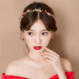 2019新款新娘头饰森系红色发饰仙美发箍中式敬酒服礼服结婚饰品女