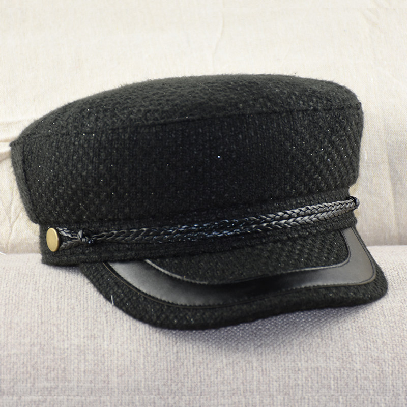 法式复古军帽中性风男女帽子小头围平顶帽高档精品秋冬青中年帽子_不